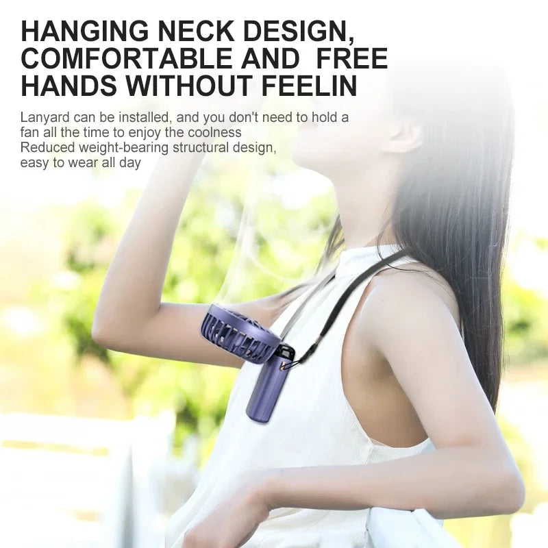 Foldable Portable Neck Hanging Mini Fan - USB Rechargeable, 5-Speed, with Phone Stand and Display Screen, 1800mAh