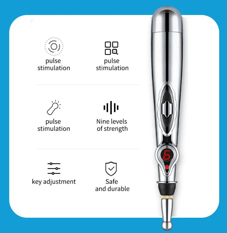 Electronic Acupuncture and Meridian Energy Pen – A versatile massage tool for targeting acupuncture points, providing pain relief and balancing energy. This plastic, battery-free pen is perfect for acupuncture, moxibustion, and meridian massage