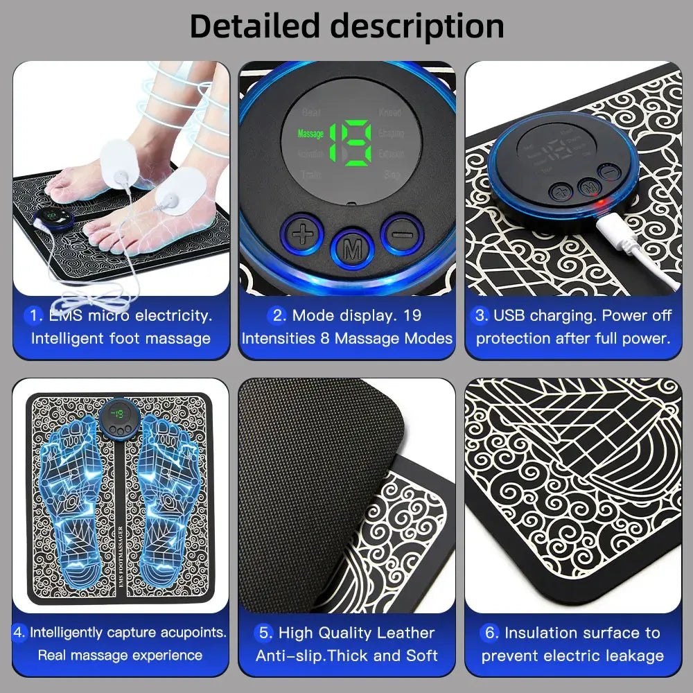 Electric EMS Foot Massager Pad Relief Pain Relax Shock Muscle Stimulation Improve Blood Circulation Feet Acupoints Massage Mat